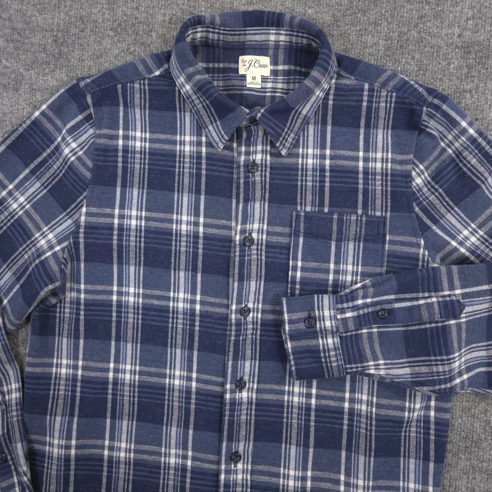 J Crew Lightweight Seaboard Soft-Knit Shirt Mens M Blue Plaid Brushed Flannel